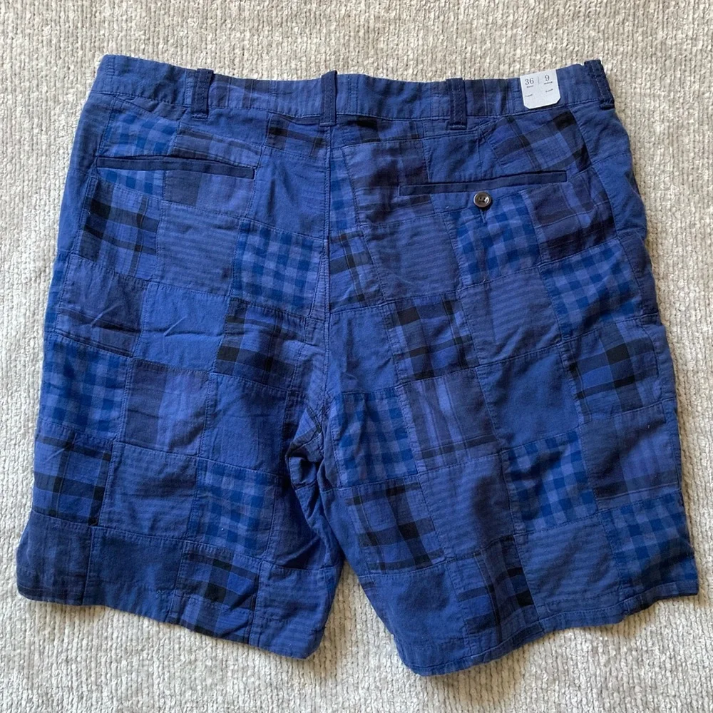 J.Crew Men’s Patchwork Plaid Shorts in Navy Blue